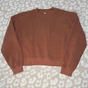 Fabletics  Fleece Crewneck Sweater | Brown | Size xl